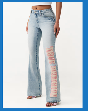 SHOP BECCA MID RISE ARCHED LOGO BOOTCUT JEAN