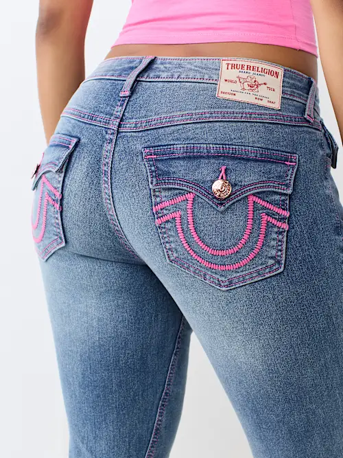 SHOP JOEY MID RISE HORSESHOE LADDER STITCH FLAP FLARE JEAN