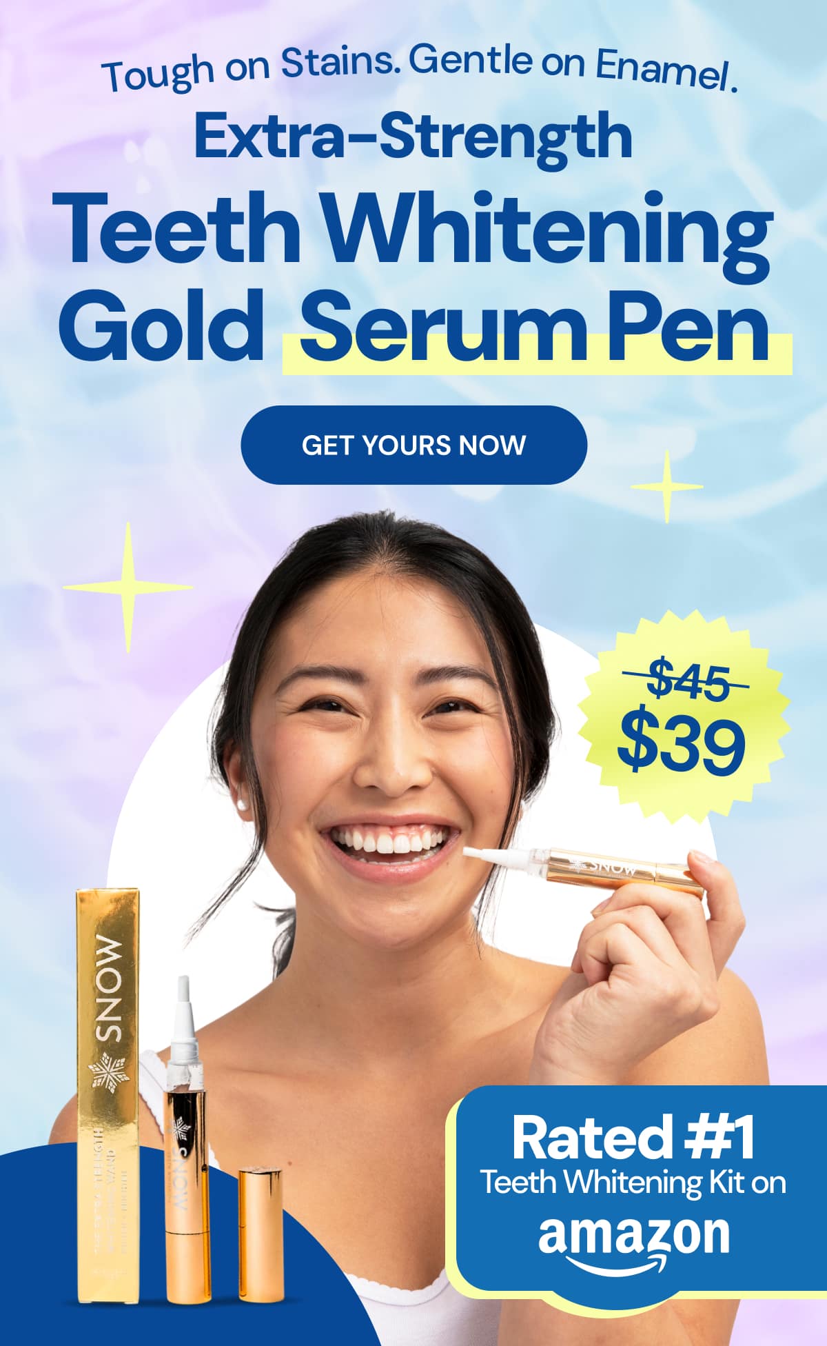Tough on Stains. Gentle on Enamel. Extra-Strength Teeth Whitening Gold Serum Pen
