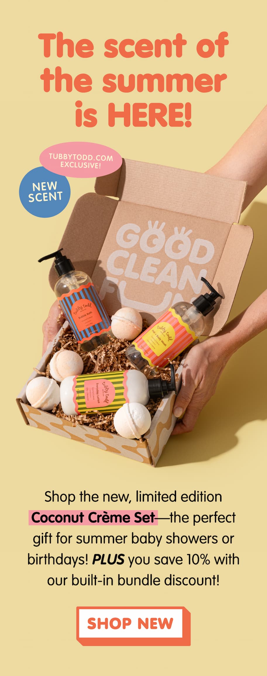 shop the new coconut creme set - perfect gift for summer baby showers or birthdays! Plus you save 10% with our built in bundle discount