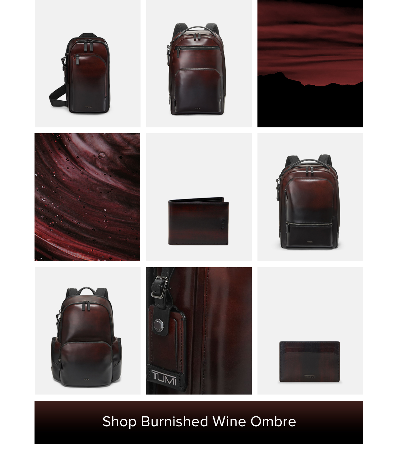 This distinctive leather is defined by brush-like strokes blending from rich wine into inky black, burnished by hand: no two pieces are alike due to the unique execution.