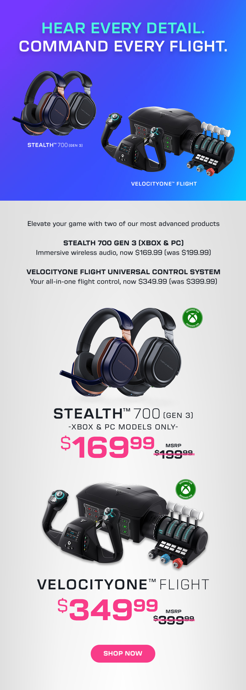 Save $30 on Stealth 700 Gen 3 (Xbox/PC) and $50 on VelocityOne Flight Universal Control System