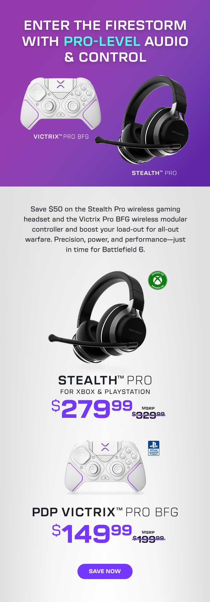 Save $50 on the Stealth Pro wireless gaming headset and the Victrix Pro BFG