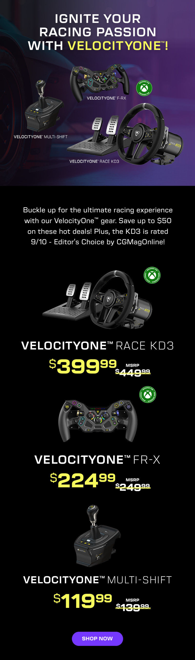 Turbocharged Deals on VelocityOne Racing Gear!