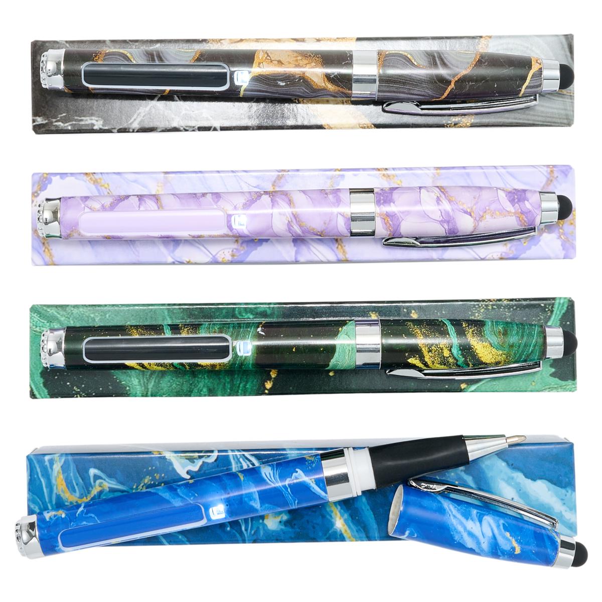 Living Glow 4-pack Ballpoint Pen with LED Magnifier and Stylus Head