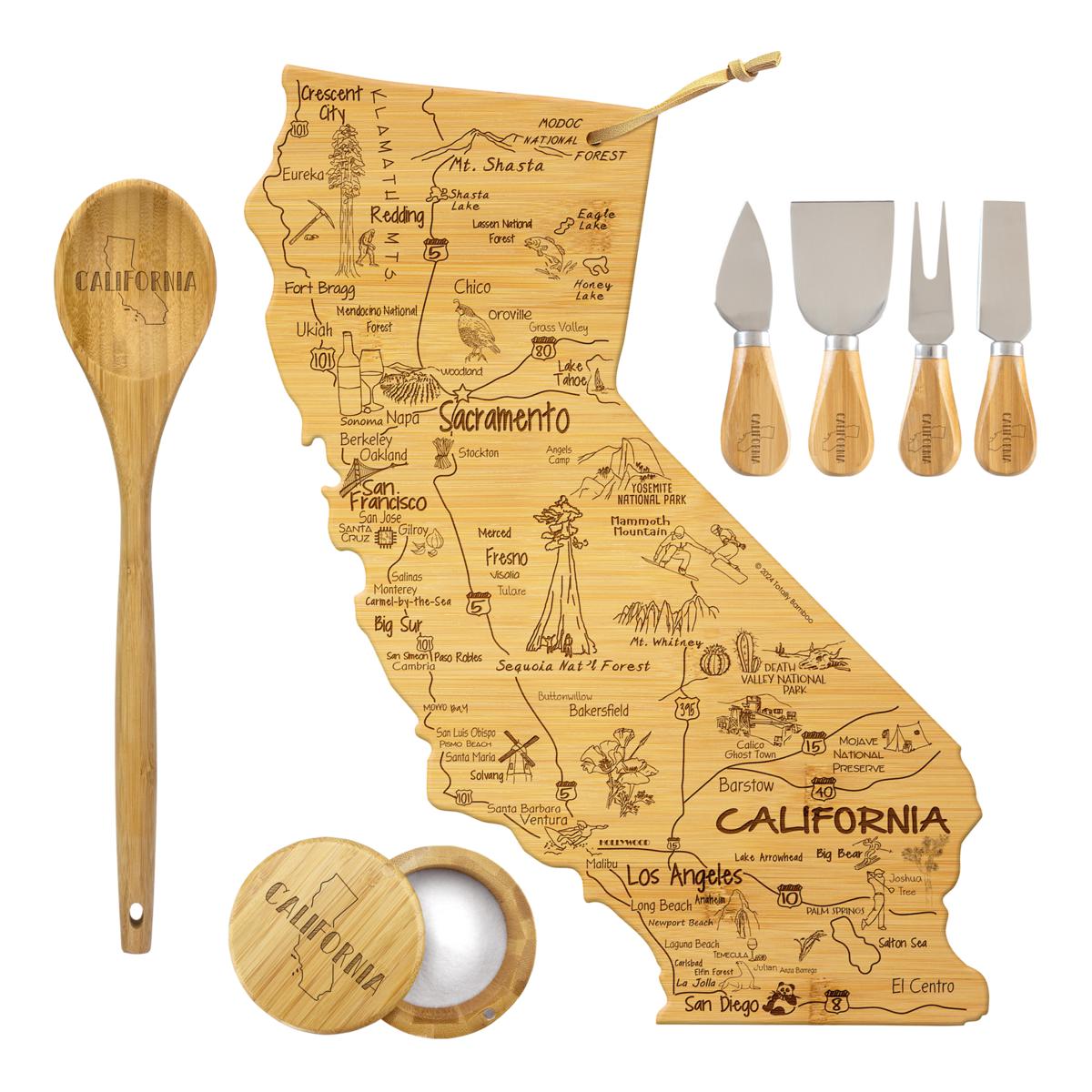 Totally Bamboo XL State Engrave Cutting Board & 6pc Kitchen Set