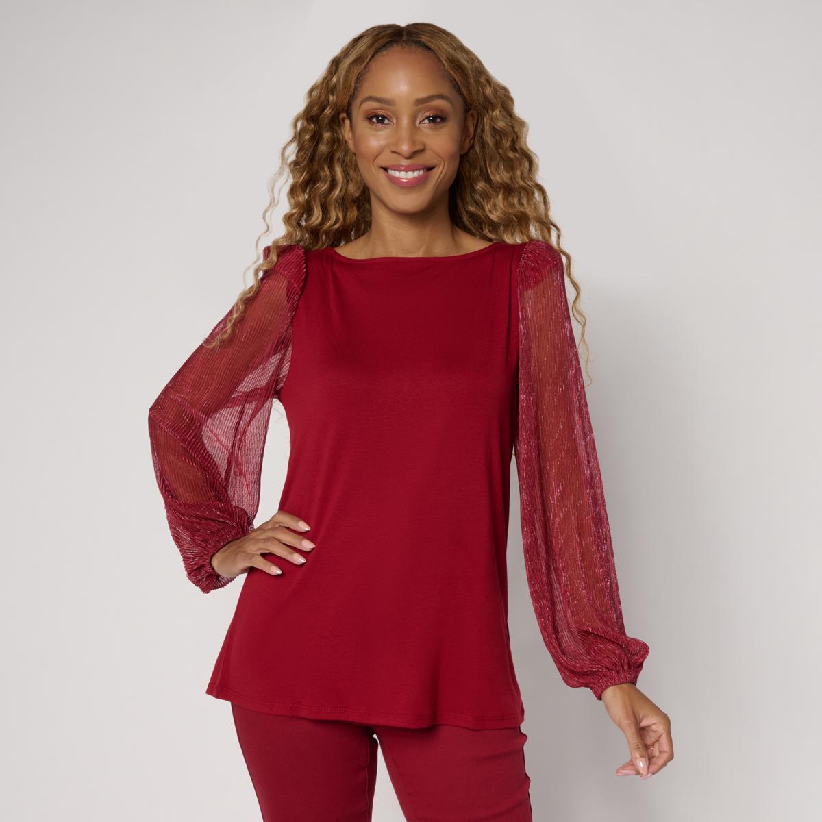 DG2 by Diane Gilman Plisse Sleeve Knit Top