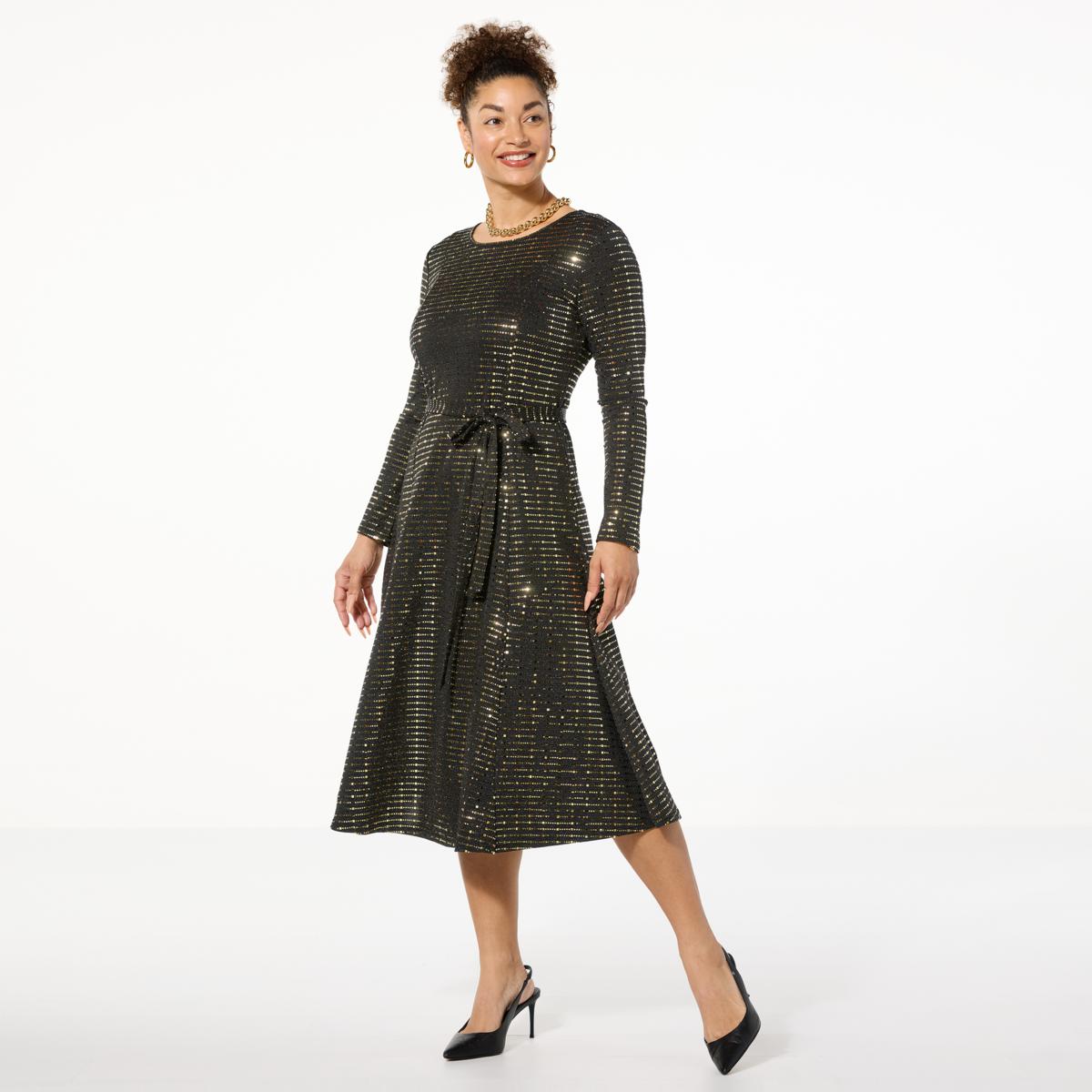 Nina Leonard Sparkle Knit Midi-Length Sylvia Dress