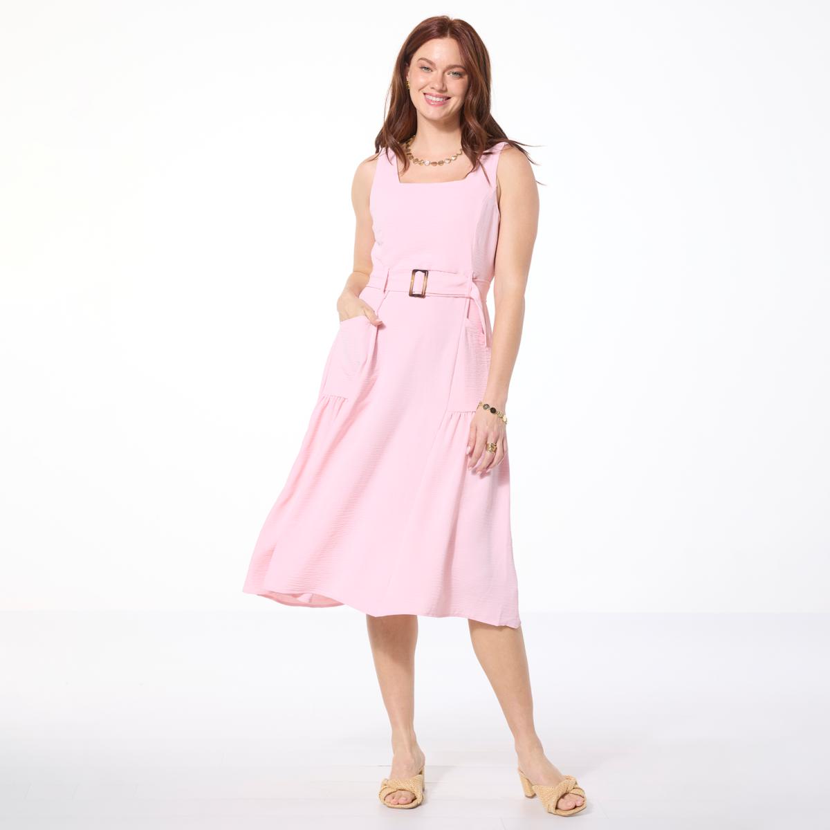 Nina Leonard Square-Neck Textured Wave Midi Dress