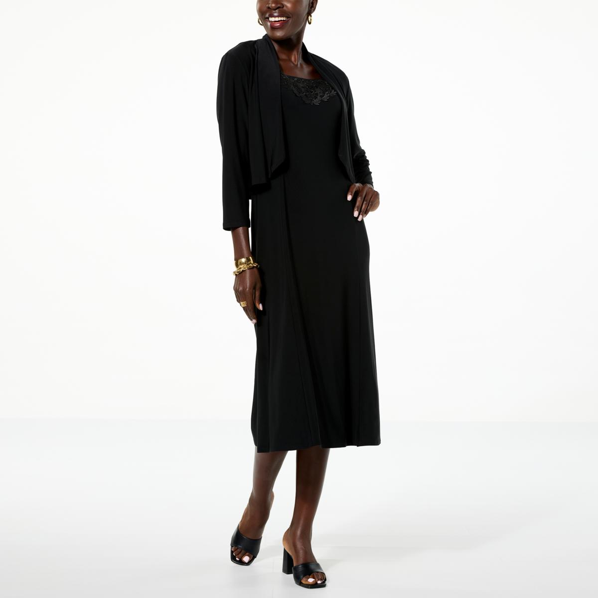 Antthony 2-piece Crocheted Accent Midi Dress & Shrug Set
