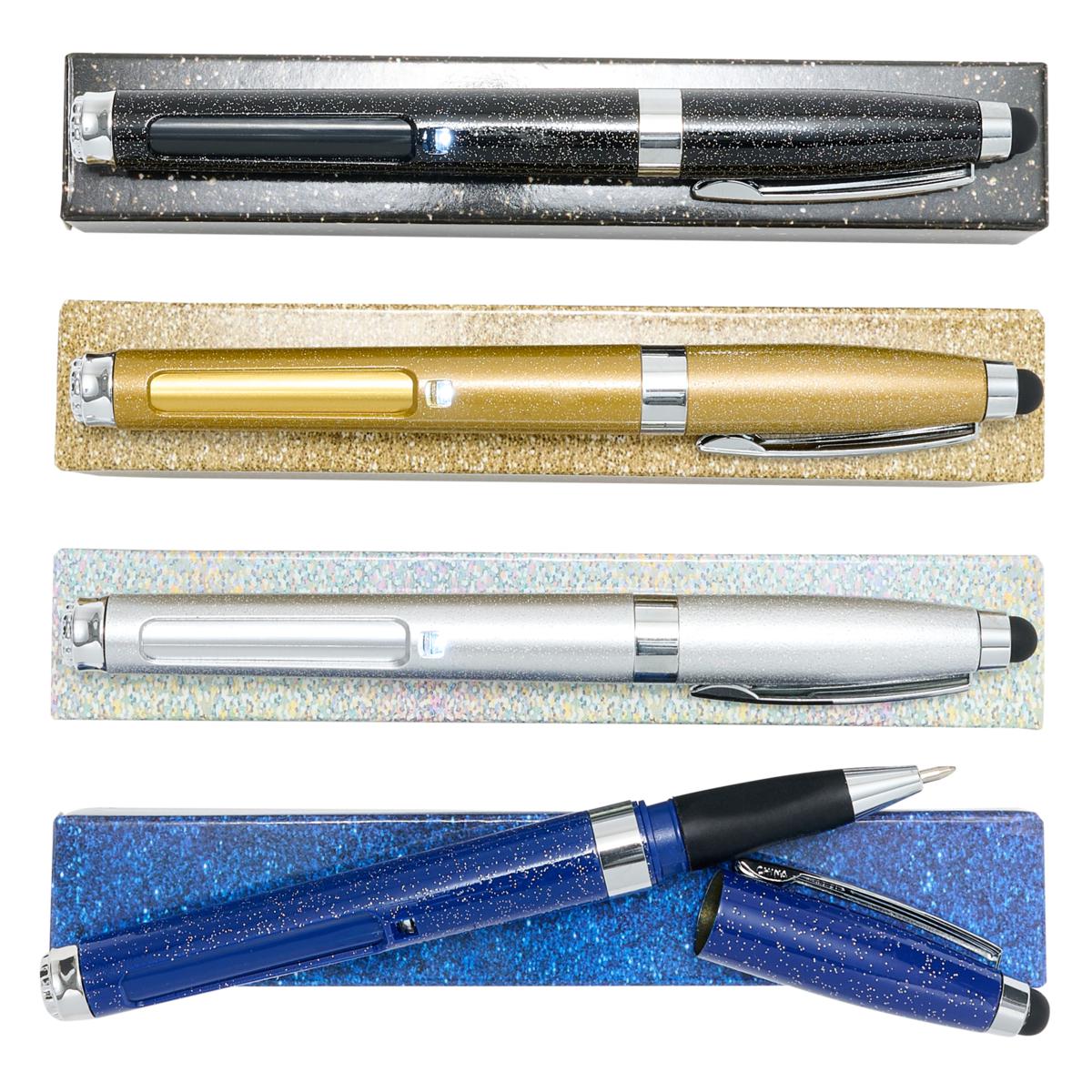 Living Glow 4-pack Ballpoint Pen with LED Magnifier and Stylus Head