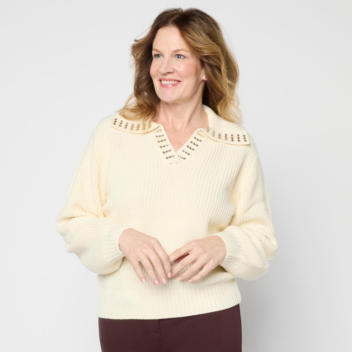G by Giuliana FF Sweater with Rhinestones