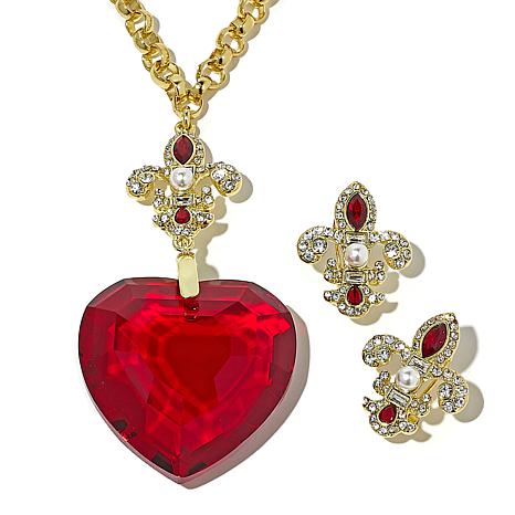 Heidi Daus Winter Heart Drop Necklace and Stud Earrings Set