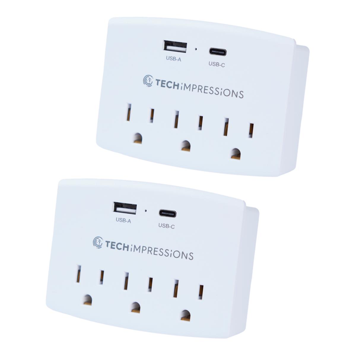 Tech Impressions Surge Protector with Outlets, USB and Shelf 2-pack