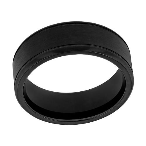 Men's Black Stainless Steel Grooved 8mm Band Ring
