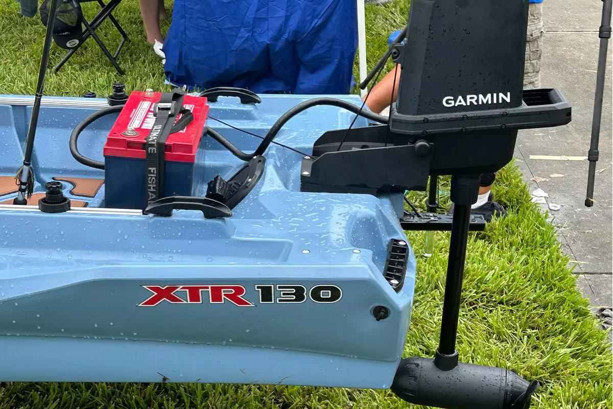 Close-up of Garmin boat motor troller