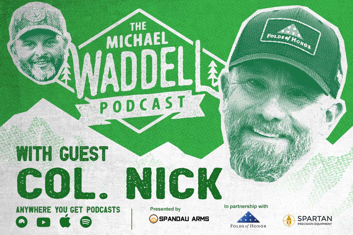 Green background with Michael Waddell and Col. Nick Nichols beside show logo