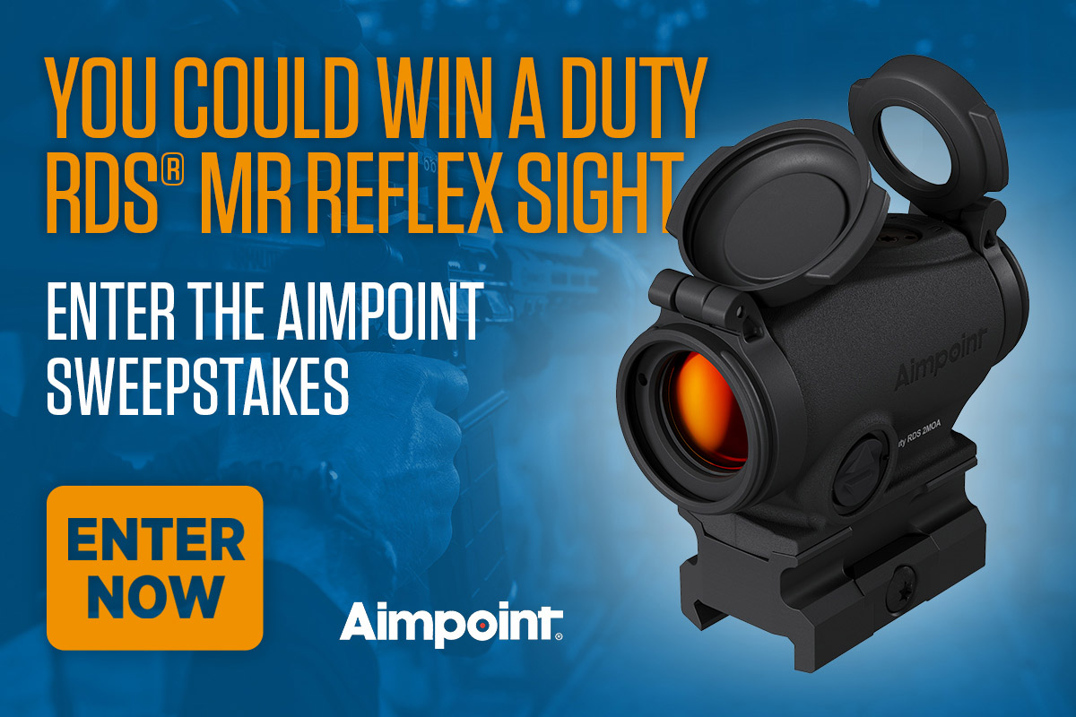 Image of really nice black Aimpoint reflex sight promoting the Aimpoint sweepstakes