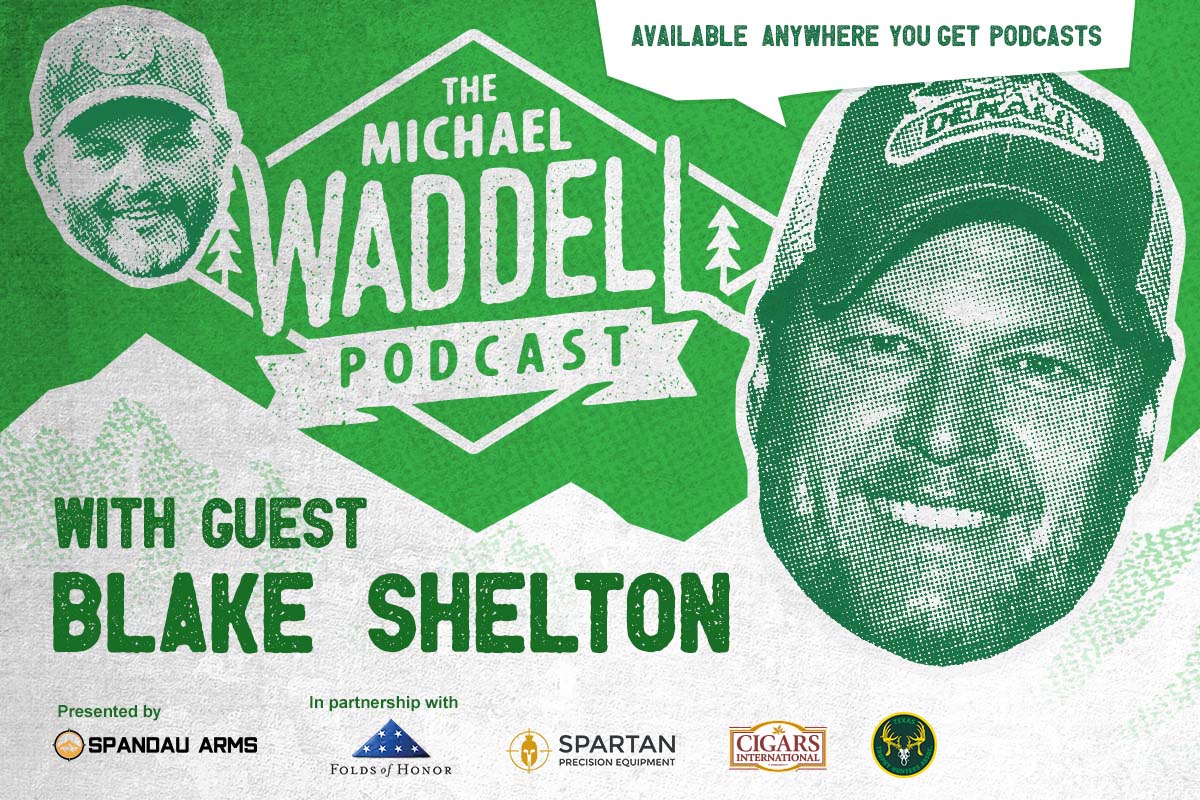 Green and white image with an impression of Michael Waddll pointing to text that reads The Michael Waddell Podcast