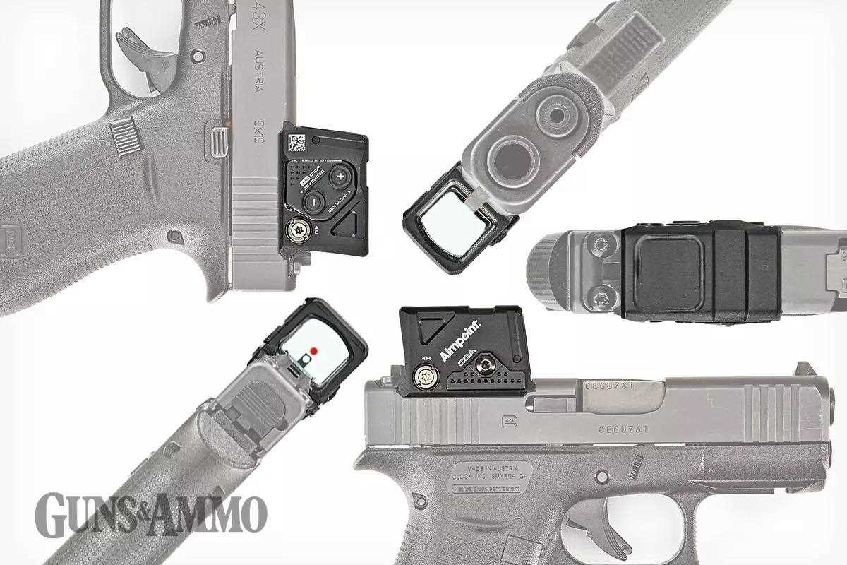 top and side views of silver Glock handgun showing optics mounts