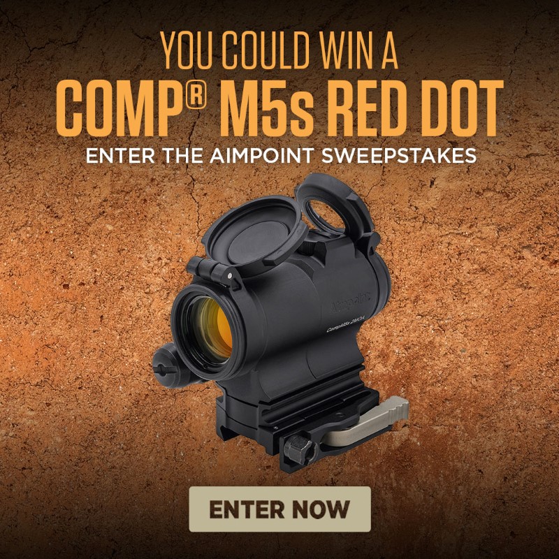 Copper background white and copper text image of M5s Red Dot site and Enter now button
