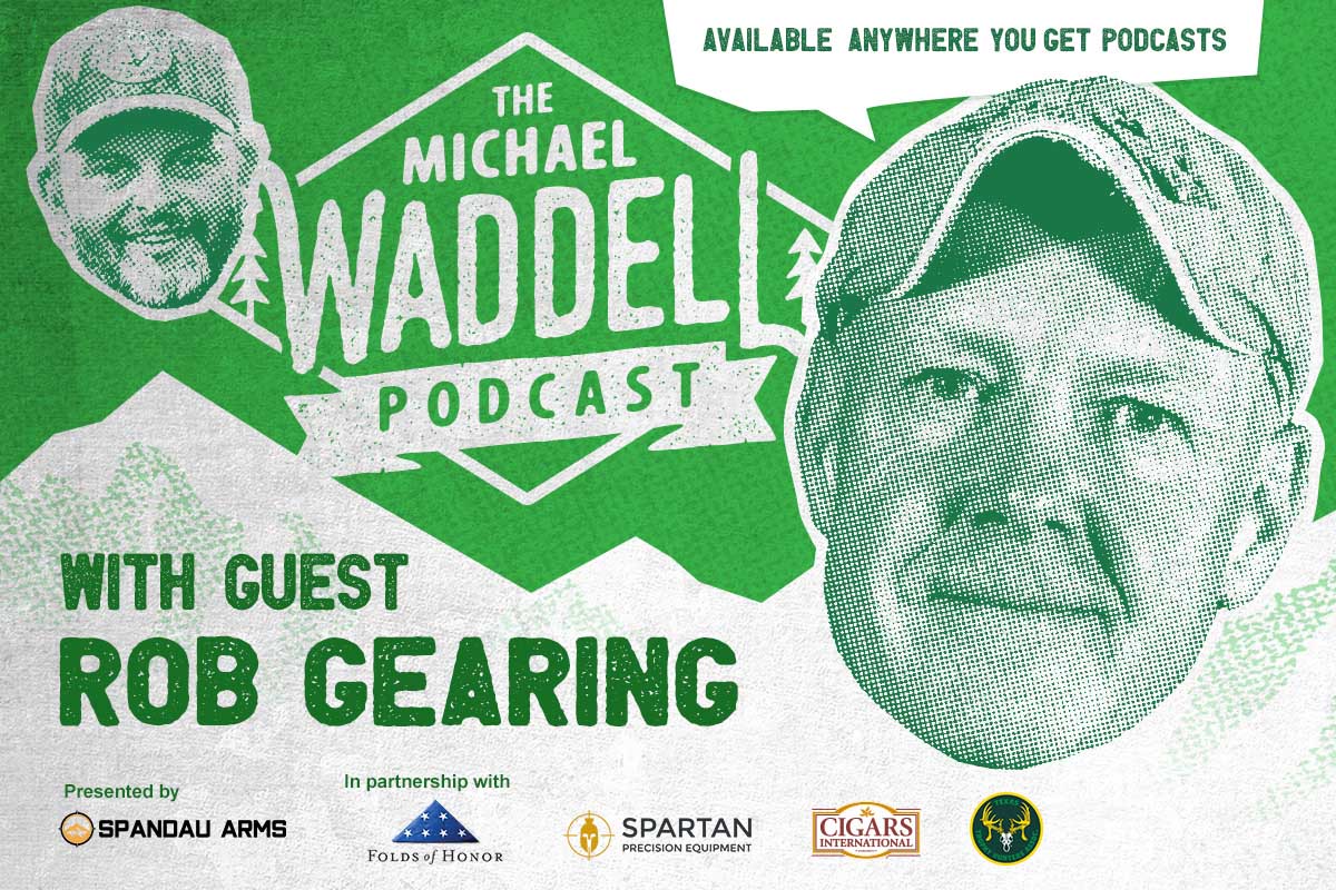 Green and white image with an impression of Michael Waddll pointing to text that reads The Michael Waddell Podcast