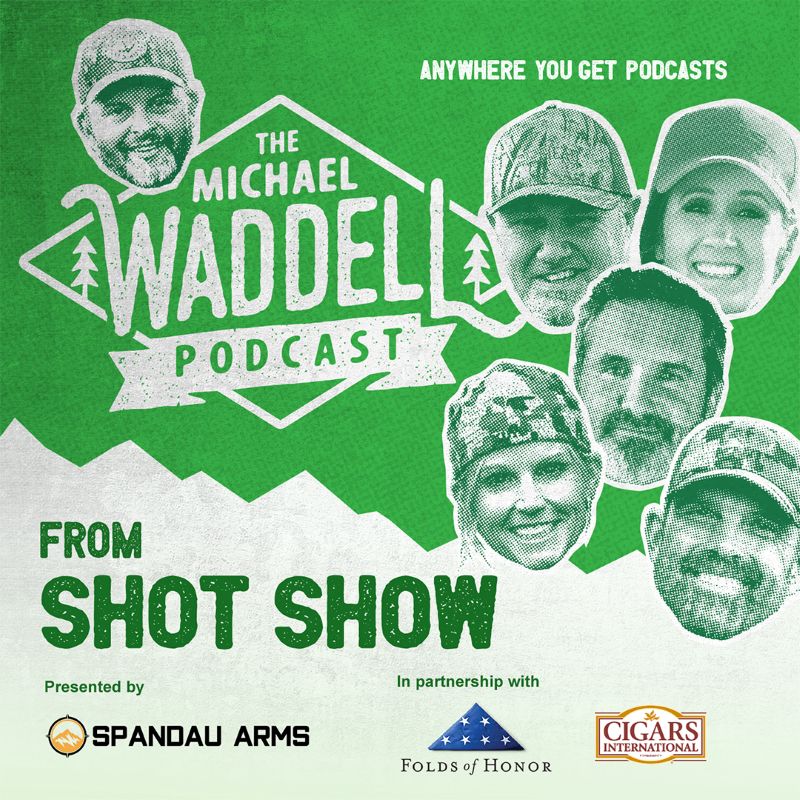 Green and white background with white lettering - image of Michael Waddell and Rob Gering