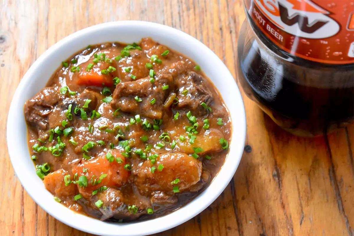 Bowl of hearty root beer bear meat stew