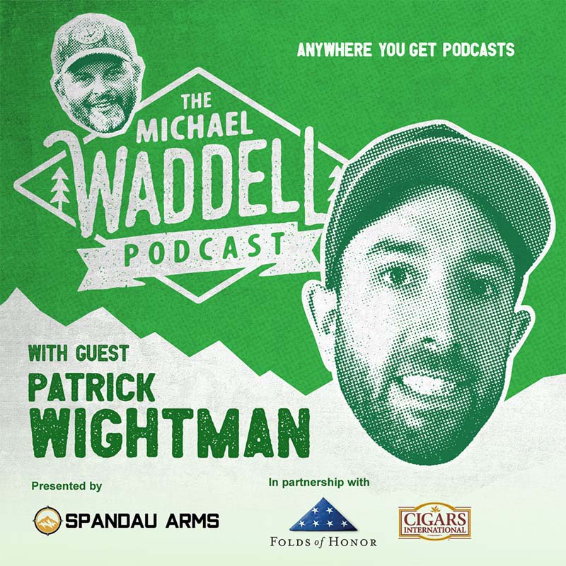 Green and white background with white lettering - image of Michael Waddell and Patrick Wightman