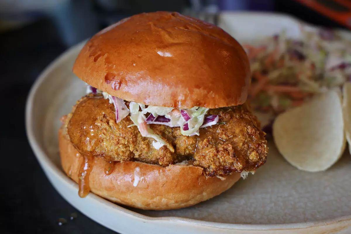 Beautiful battered and fried turkey breast sandwhich
