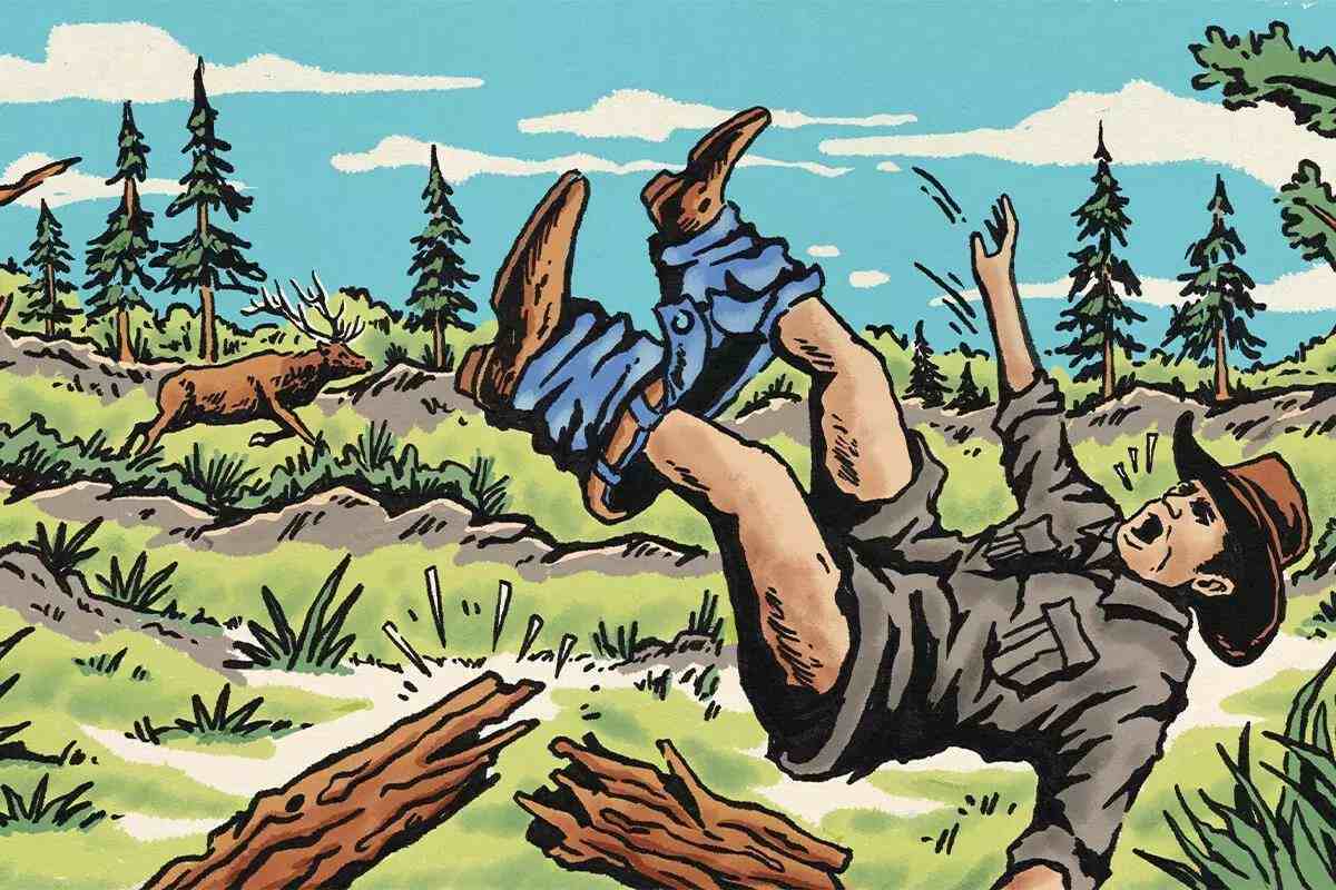 Cartoon of pantless man rolling backwards