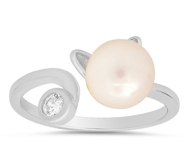Diamonique & Cultured Pearl Kitty Cat Ring Sterling
