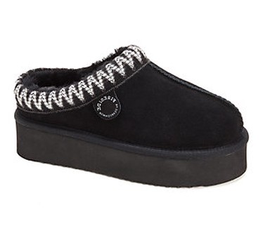 Dearfoams Women's Shearling Platform Clog With Taping