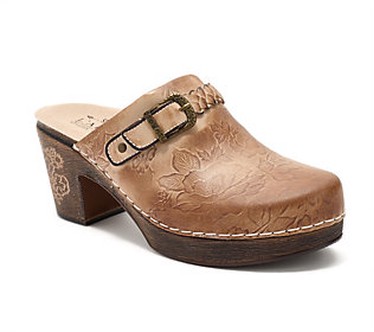 L'Artiste by Spring Step Leather Buckled Heeled Clogs- Calliroe