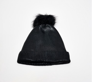 Sprigs Metallic Fleece-Lined Beanie with Pom-Pom