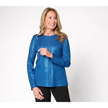 Susan Graver Metallic Rib Knit Crew Neck Top