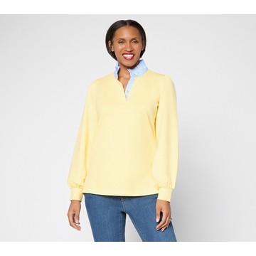Belle by Kim Gravel French Terry Ruffle Regatta Striped Top