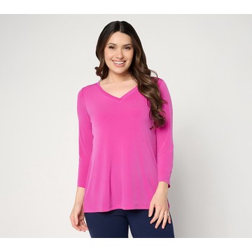 Susan Graver Essentials Liquid Knit 3/4-Sleeve A-Line Top