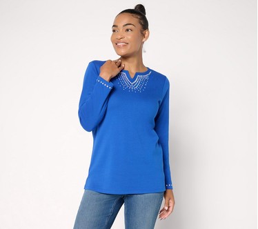 Quacker Factory Denim and Diamonds Long Sleeve Top