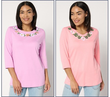 Quacker Factory Daisy Double Duo Set of 2 3/4 Sleeve Tops