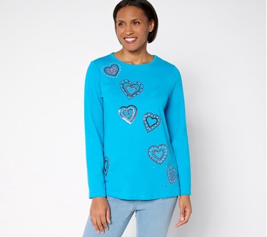 Quacker Factory Be Mine Rhinestone Long-Sleeve Top