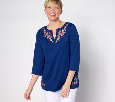 Quacker Factory Spring is in the Air Split Neck Top