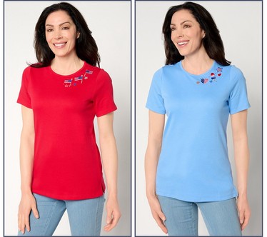 Quacker Factory Sizzling Summer Set of Two Short Sleeve Tops