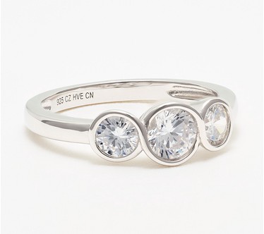 Diamonique Classics 3 Stone Ring, Sterling