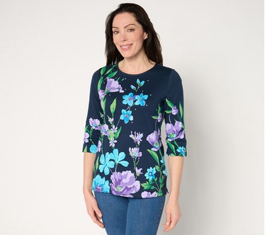 Quacker Factory Wildflower Printed 3/4 Sleeve Top