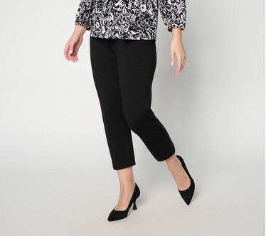 Susan Graver Regular Cotton Ponte Straight Leg Pull-On Crop Pant