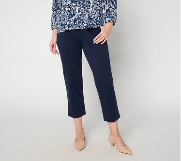 Susan Graver Cotton Ponte Straight Leg Pull-On Crop Pants