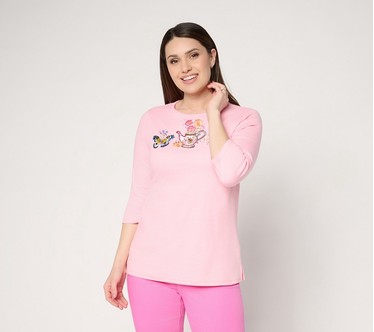 Quacker Factory Spring Things Embroidered and Sequins 3/4 sleeve Top