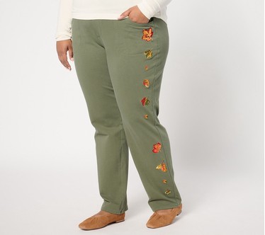 Quacker Factory Regular DreamJeannes Hello Autumn Embroidery Pant