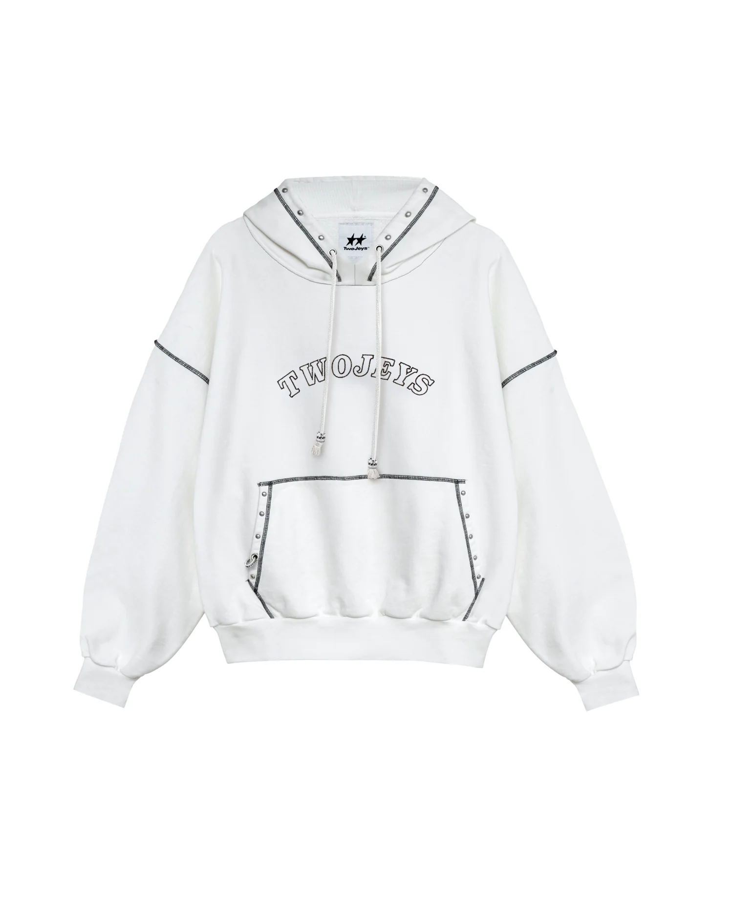 Image of White Contrast Varsity Stud Hoodie